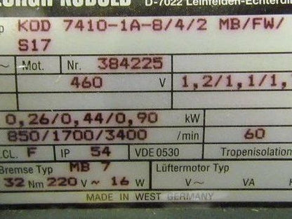 Georgii Kobold Typ KOD 7410-1A-8/4/2 MB/FW/S17 460v 3-speed 3ph Brake Motor