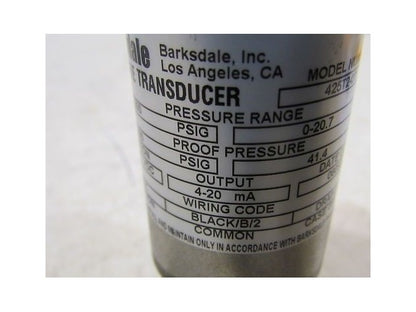 Barksdale Pressure Transducer 425T2-07 0-300 psi 1/4NPT