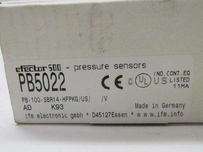 IFM Efector PB-100-SBR14-HFPKG/US/ PB5022 Pressure Switch NIB