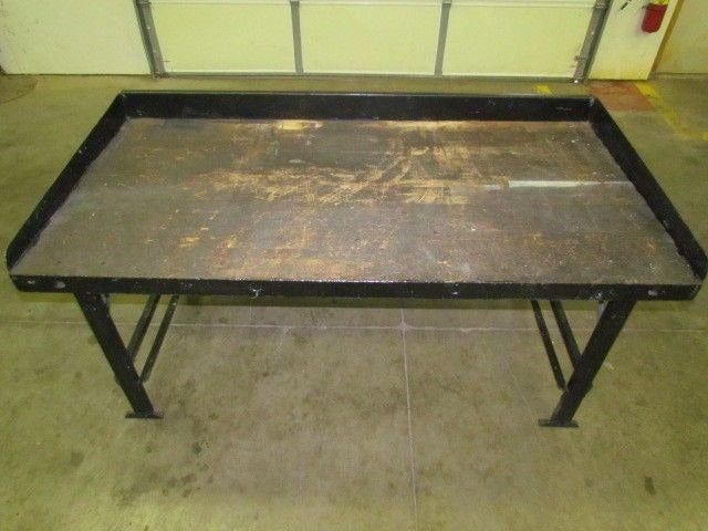 Vintage Industrial Steel Workbench w/ 36x72" Butcher Block Dated 1945 34" High