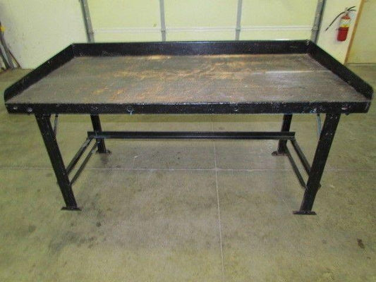 Vintage Industrial Steel Workbench w/ 36x72" Butcher Block Dated 1945 34" High