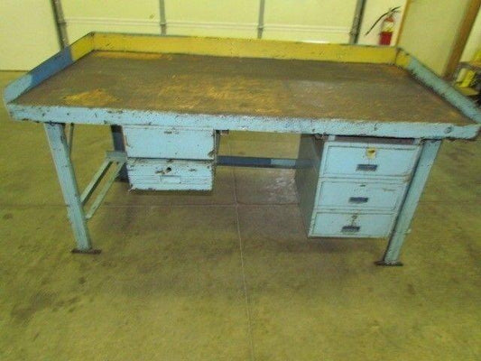 Vintage Industrial Steel Workbench 36x72" Butcher Block 2 1/2" Thick 5 Drawers