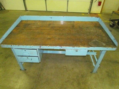 Vintage Industrial Workbench 72x36" Butcher Block 2 1/2" Thick Date 1945 3Drawer