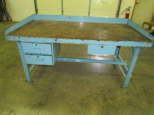 Vintage Industrial Workbench 72x36" Butcher Block 2 1/2" Thick Date 1945 3Drawer