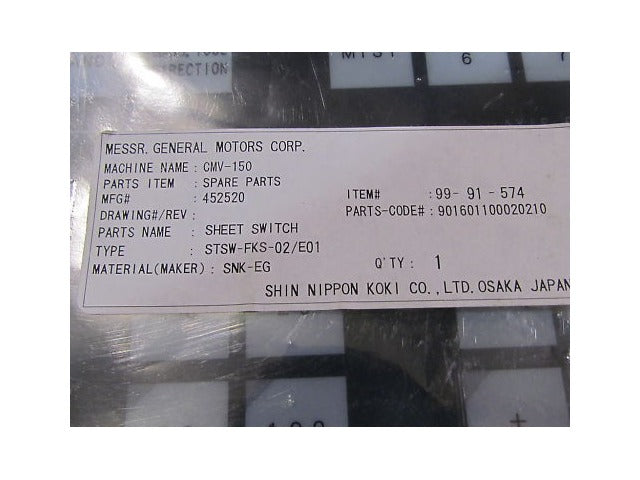Shin Nippon Koki STSW-FKS-02/E01 Keypad Cover CMV-150