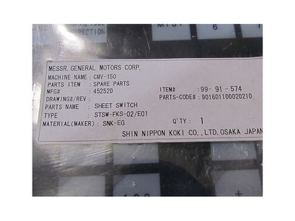 Shin Nippon Koki STSW-FKS-02/E01 Keypad Cover CMV-150