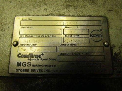 Stober Drives C402N0175MR165/140 Inline Speed Reducer Gearbox 99RPM 1265In-Lb