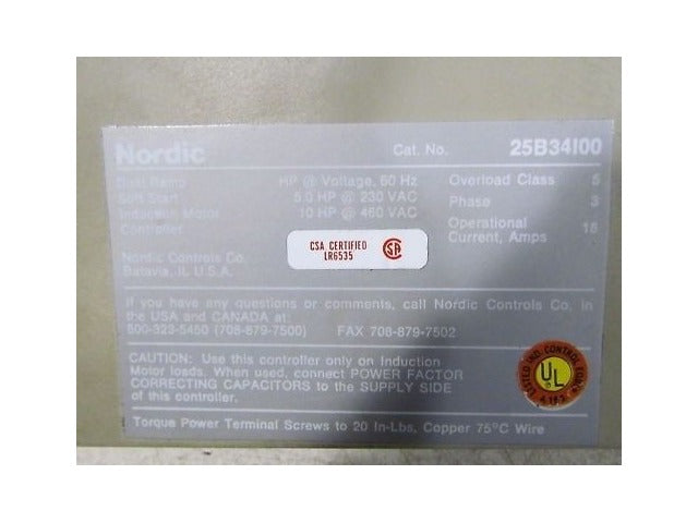 Nordic 25B34I00 Dual Ramp Controller 10 HP @460 Vac