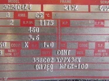 Delco 2G2404Z4 High EFF 3 PH 460 Volt Electric Motor 2HP 213Z Frame