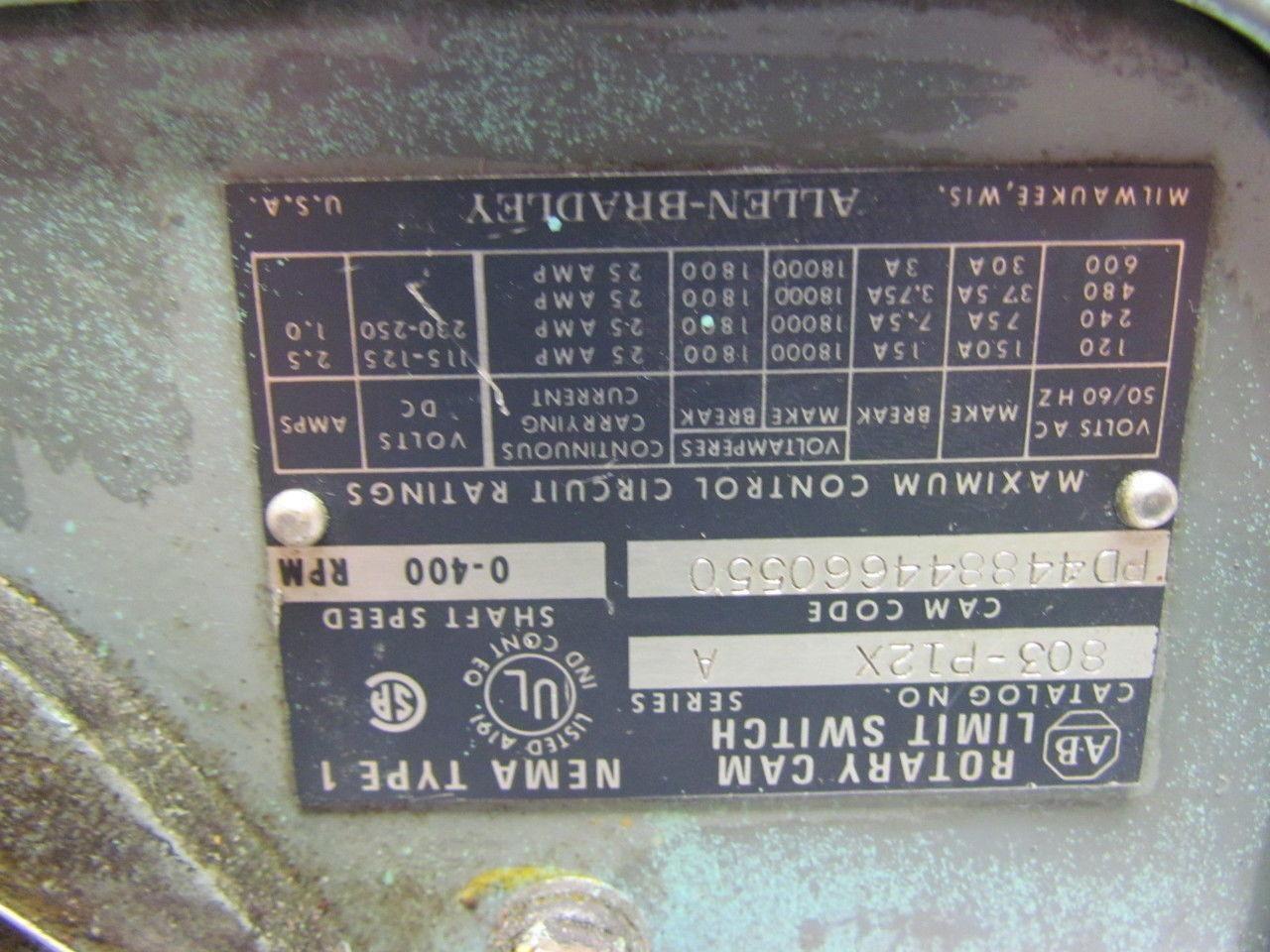 Allen Bradley 803-P12X Rotating Cam Limit Switch