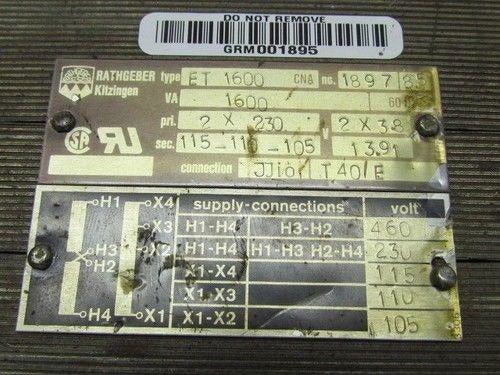 Rathgeber Kitzingen Type ET 1600 CN 189785 1600VA Transformer