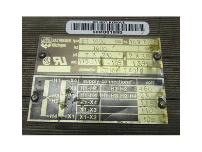Rathgeber Kitzingen Type ET 1600 CN 189785 1600VA Transformer