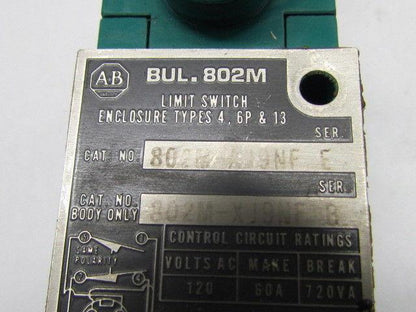 802M-AJNF Ser E Limit Switch W/802M-XJ9NF Ser B Body W/ Rocker Arm Allen Bradley