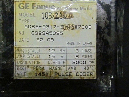 GE Fanuc AC Servo Motor Model 10S/2500 Type A06B-0317-B005#7008