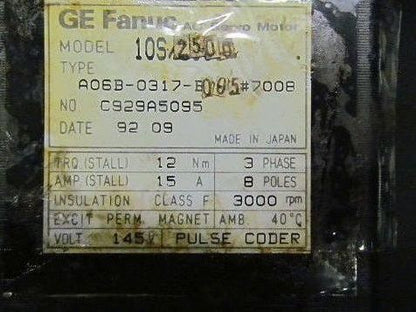 GE Fanuc AC Servo Motor Model 10S/2500 Type A06B-0317-B005#7008