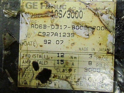 GE Fanuc 10S/3000 AC Servo Motor Type A06B-0317-B005#7008