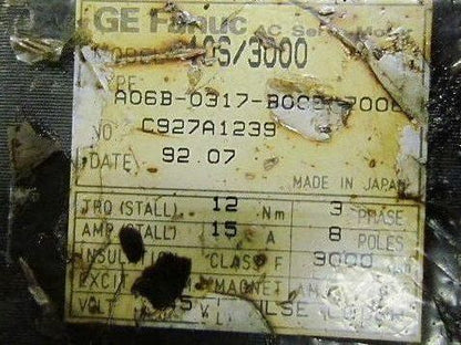 GE Fanuc 10S/3000 AC Servo Motor Type A06B-0317-B005#7008