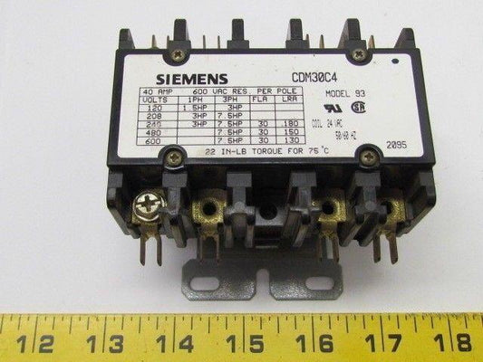 Siemens CDM30C4 Model 93 24vac Coil Contactor 4-Pole Furnace