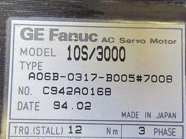 GE Fanuc AC Servo Motor 10S/3000 A06B-0317-B005#7008 145V 3PH 8pole 3000rpm