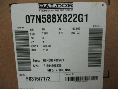 Baldor Super E Severe Duty Electric Motor 3 HP 230/460V 1165 RPM 213TDZ Frame