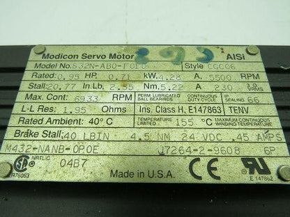 Modicon Servo Motor 0.75HP 5500RPM
