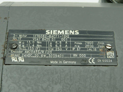 Siemens 1FT6082-8AC71-1EH2 Servo Motor