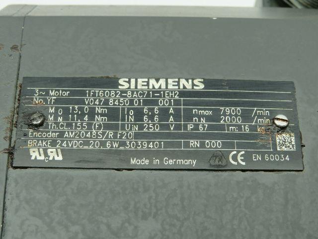 Siemens 1FT6082-8AC71-1EH2 Servo Motor