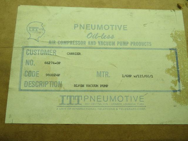 Itt Pneumotive BLVGH Vacuum Pump 115 volt 1/6 hp