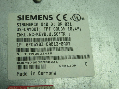 Siemens 6FC5203-0AB13-0AA2 Sinumerik Operator Panel Version C