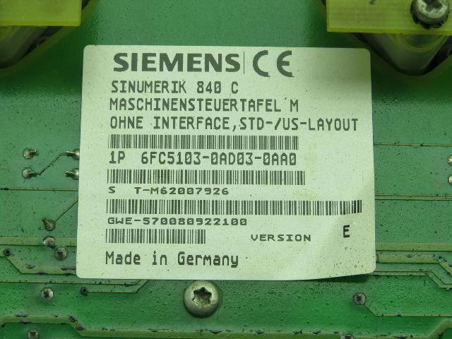 Siemens 6FC5103-0AD03-0AA0 Sinumerik 840C Control Panel Version E