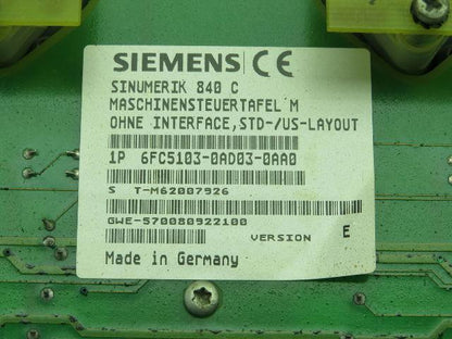 Siemens 6FC5103-0AD03-0AA0 Sinumerik 840C Control Panel Version E