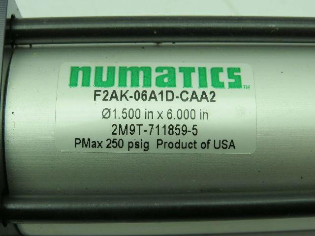Numatics F2AK-06A1D-CAA2 Pneumatic Cylinder 1-1/2" Bore 6" Stroke Max Psi. 250