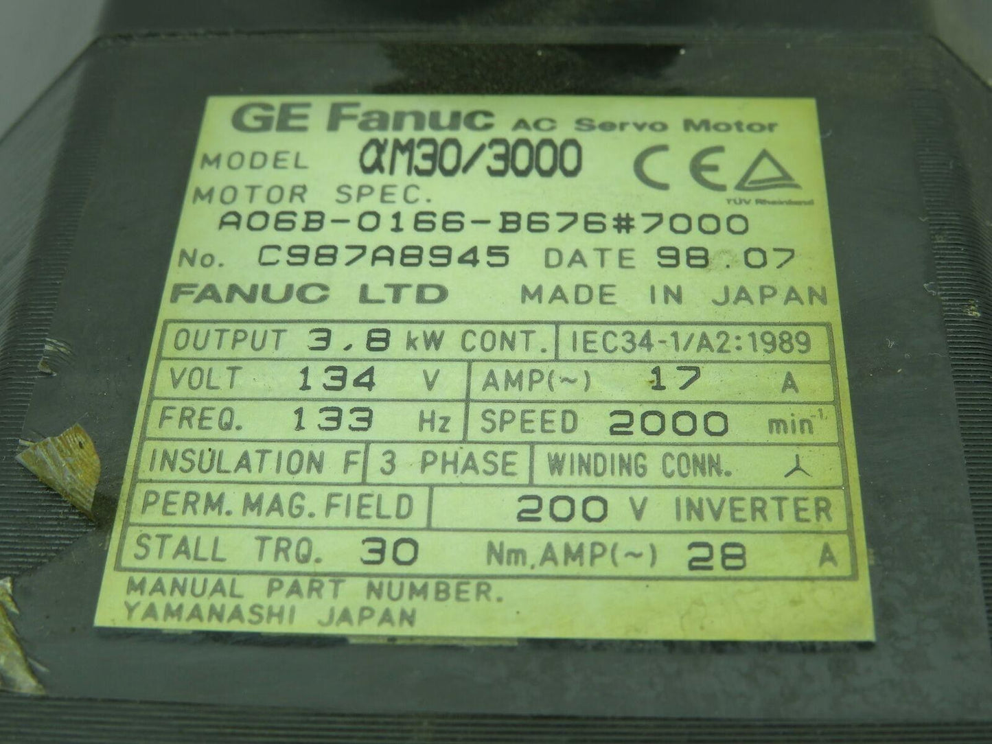 GE Fanuc A06B-0166-B676#7000 AC Servo Motor 134V 17A