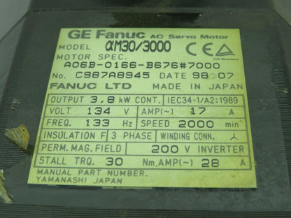 GE Fanuc A06B-0166-B676#7000 AC Servo Motor 134V 17A