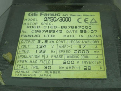 GE Fanuc A06B-0166-B676#7000 AC Servo Motor 134V 17A