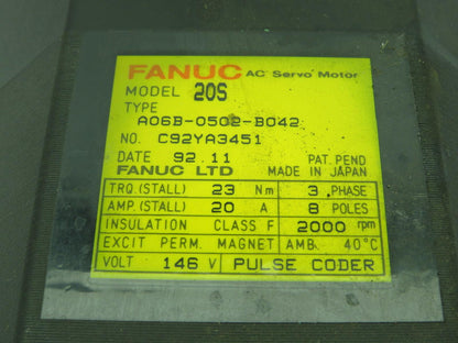 Fanuc A06B-0502-B042 AC Servo Motor 146V 20A 3PH