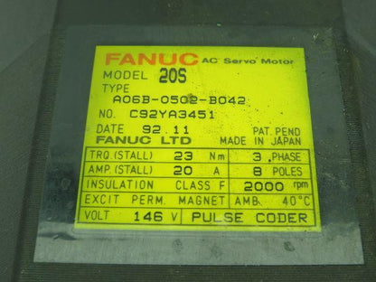 Fanuc A06B-0502-B042 AC Servo Motor 146V 20A 3PH