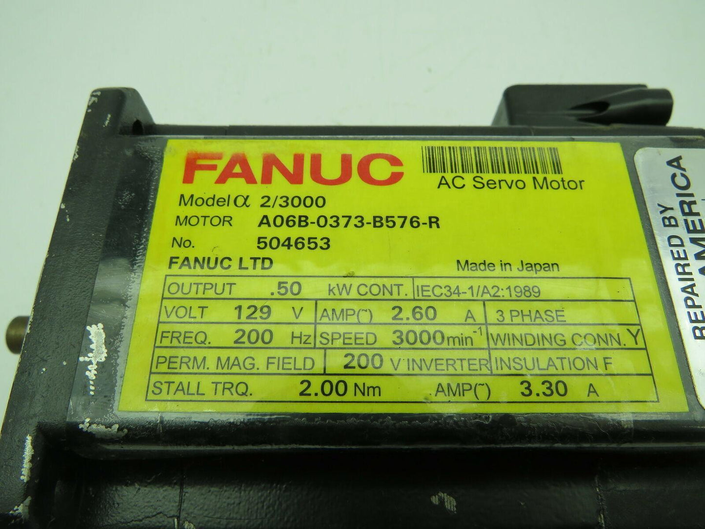 Fanuc A06B-0373-B576-R AC Servo Motor 129V 2.60A 3PH