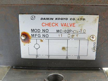 Daikin JSO-G02-2BA-20-N Solenoid Valve 100VAC W/MC-02P-05-10 Check Valve