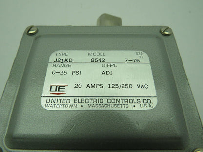 United Electric Controls 8542 Type J21KD Pressure Switch  0-25PSI  20A 125/250Va