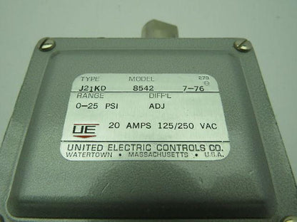 United Electric Controls 8542 Type J21KD Pressure Switch  0-25PSI  20A 125/250Va
