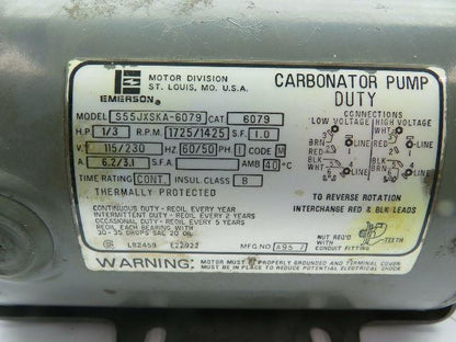 Emerson S55JXSKA-6079 Carbonator Pump 1/3HP 115-230V 6.2/3.1A