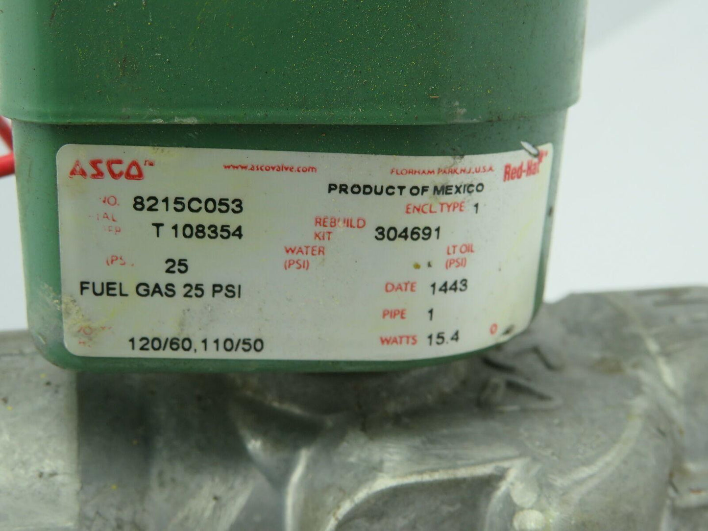 Asco Red Hat  8215C053 Solenoid Valve 25 PSI 110-120V 1" NPT