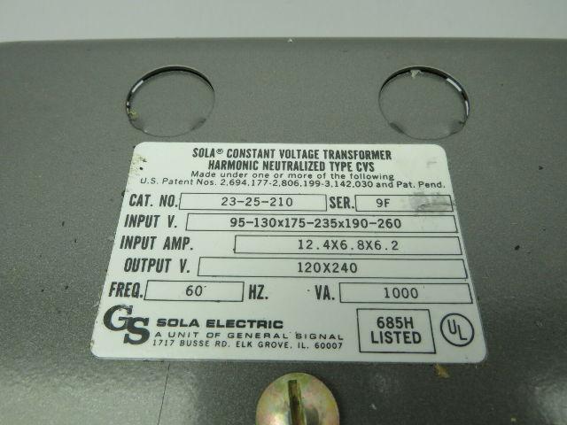 Sola 23-25-210 Series 9F 1000 VA Constant Voltage Transformer
