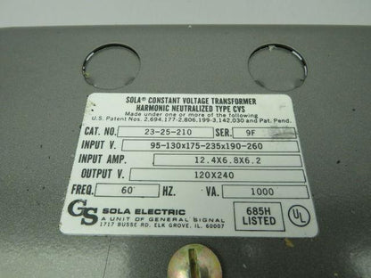Sola 23-25-210 Series 9F 1000 VA Constant Voltage Transformer