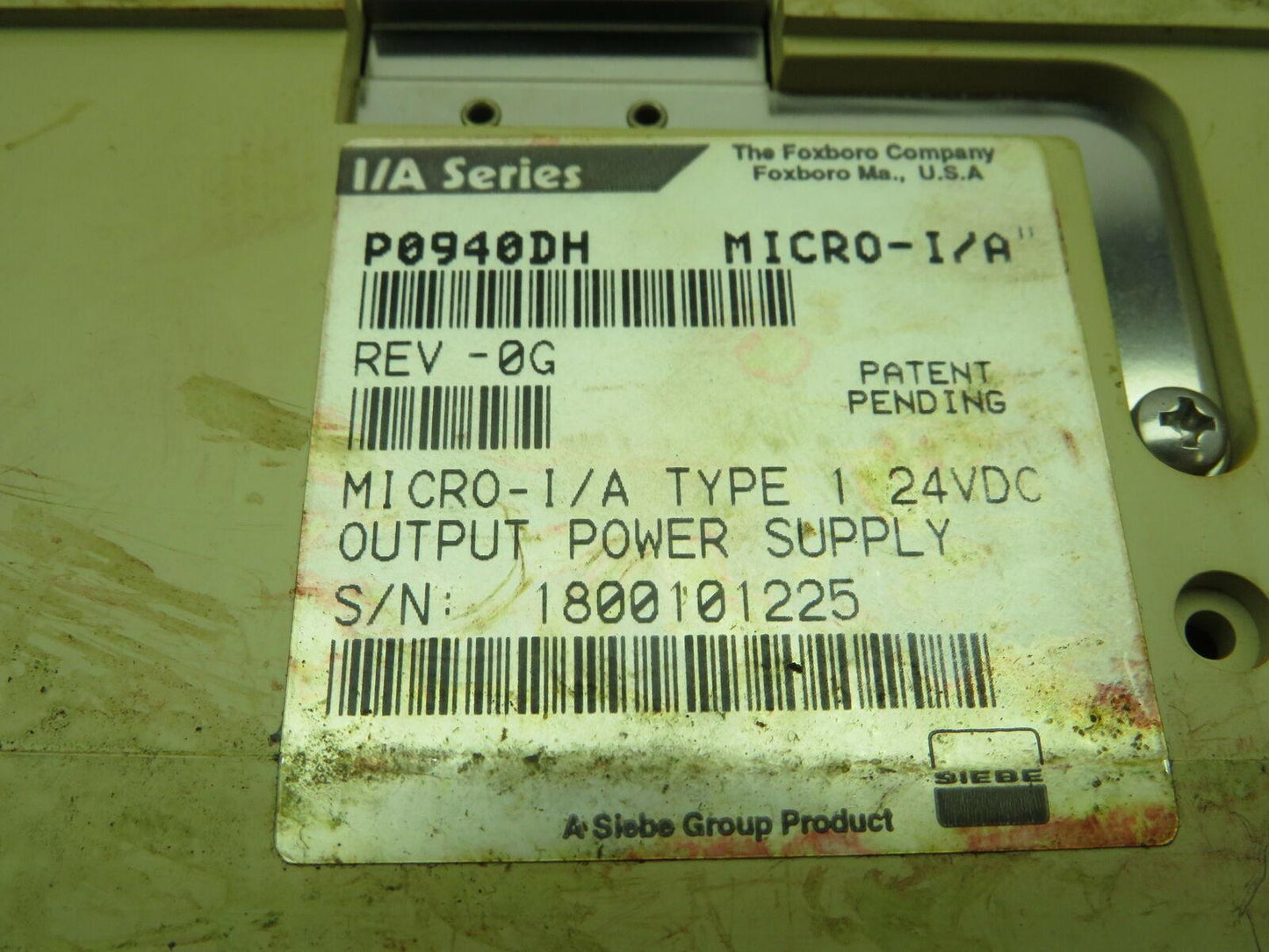 Foxboro P0940DH Micro-I/A 24VDC Type 1 Power Supply 120-240V 0.83/0.42A Rev-0G