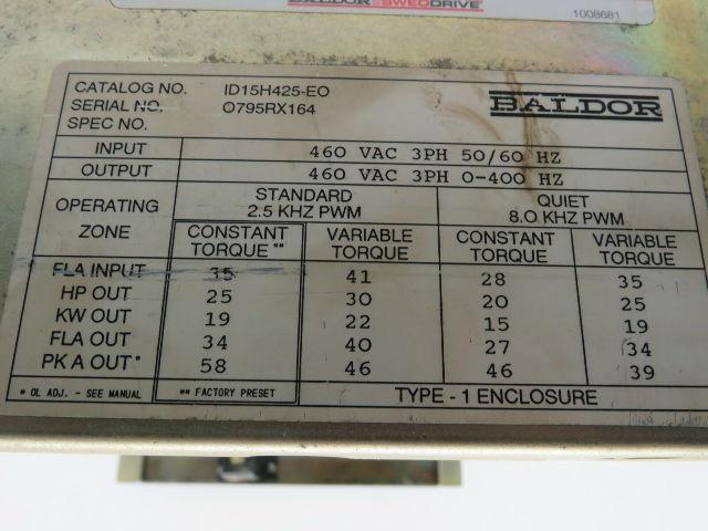 Baldor ID15H425-EO AC Drive 460VAC 3PH 30HP 0-400Hz