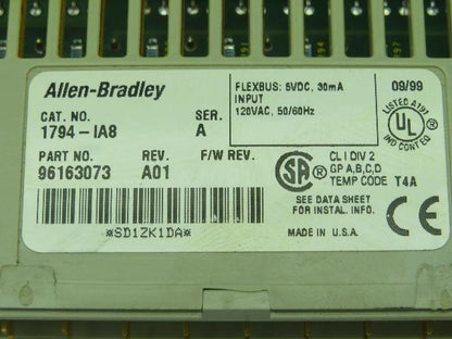 Allen Bradley 1794-IA8/A Flex I/O Input 120VAC Series A Rev A01 Lot of 11