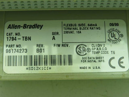 Allen Bradley 1794-TBN/A Terminal Base Series A Rev B01 Lot of 17