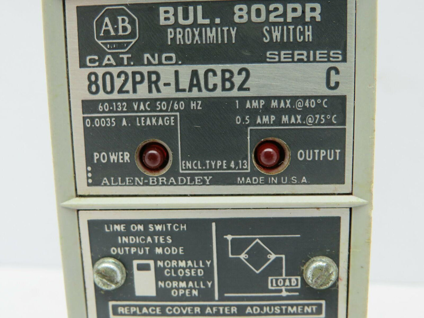 Allen Bradley 802PR-LACB2/C Proximity Sensor 60-132VAC 1A Series C